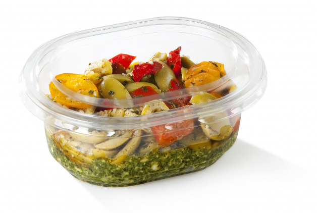 Olive quarters with basil pesto 